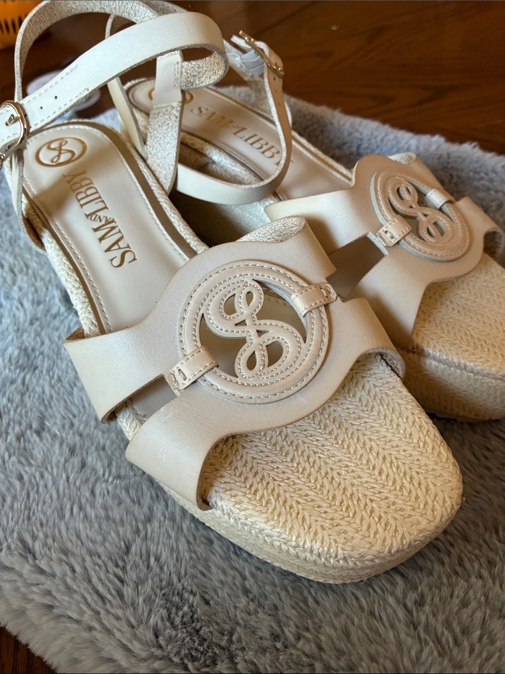 Sam & Libby Cream Platform Espadrille Sandals with Ankle Strap